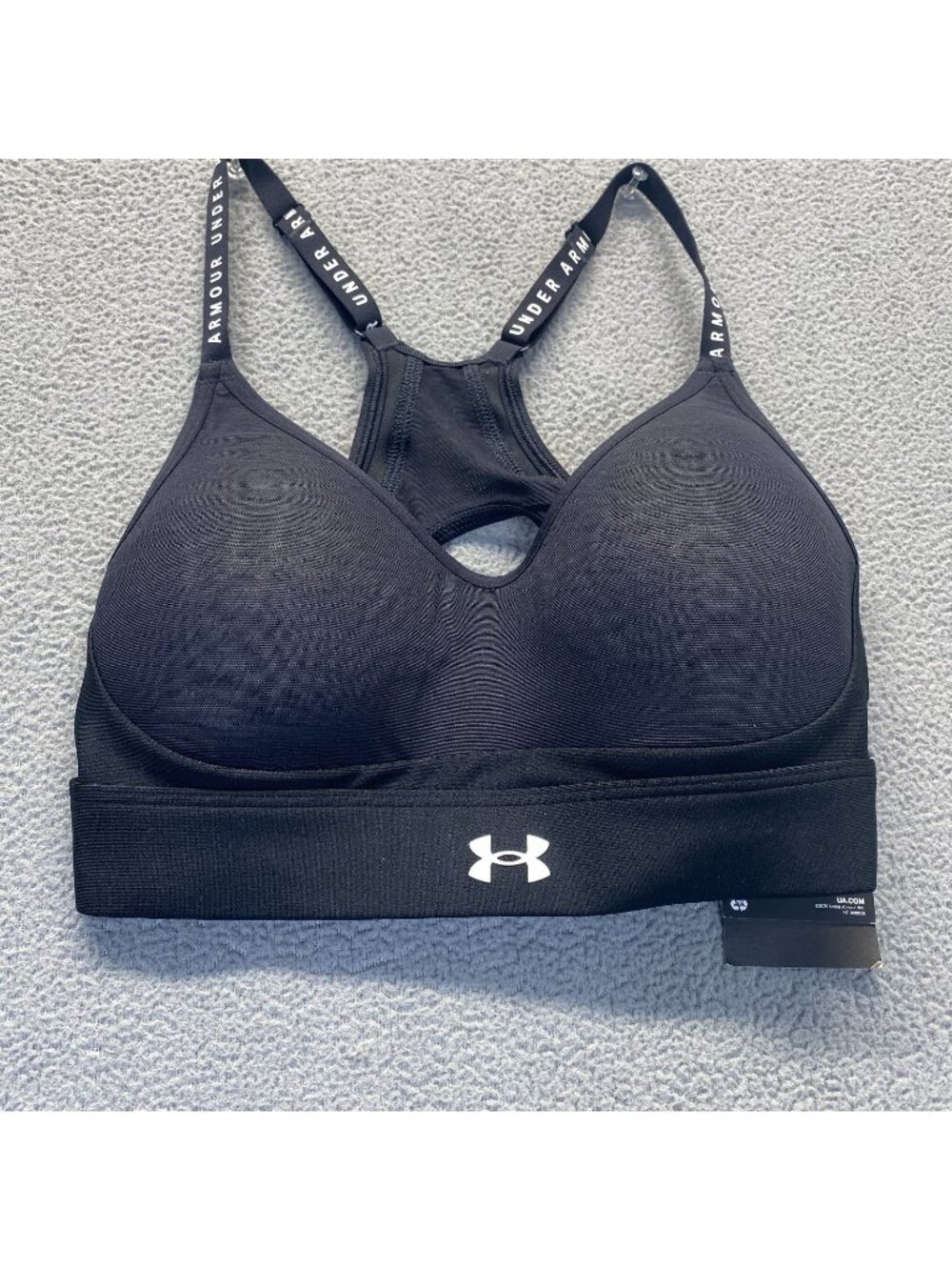 NWT UNDER ARMOUR INFINITY LOW LIGHT SUPPORT‎ BLACK SPORT BRA 1365233 XS/TP/ECH